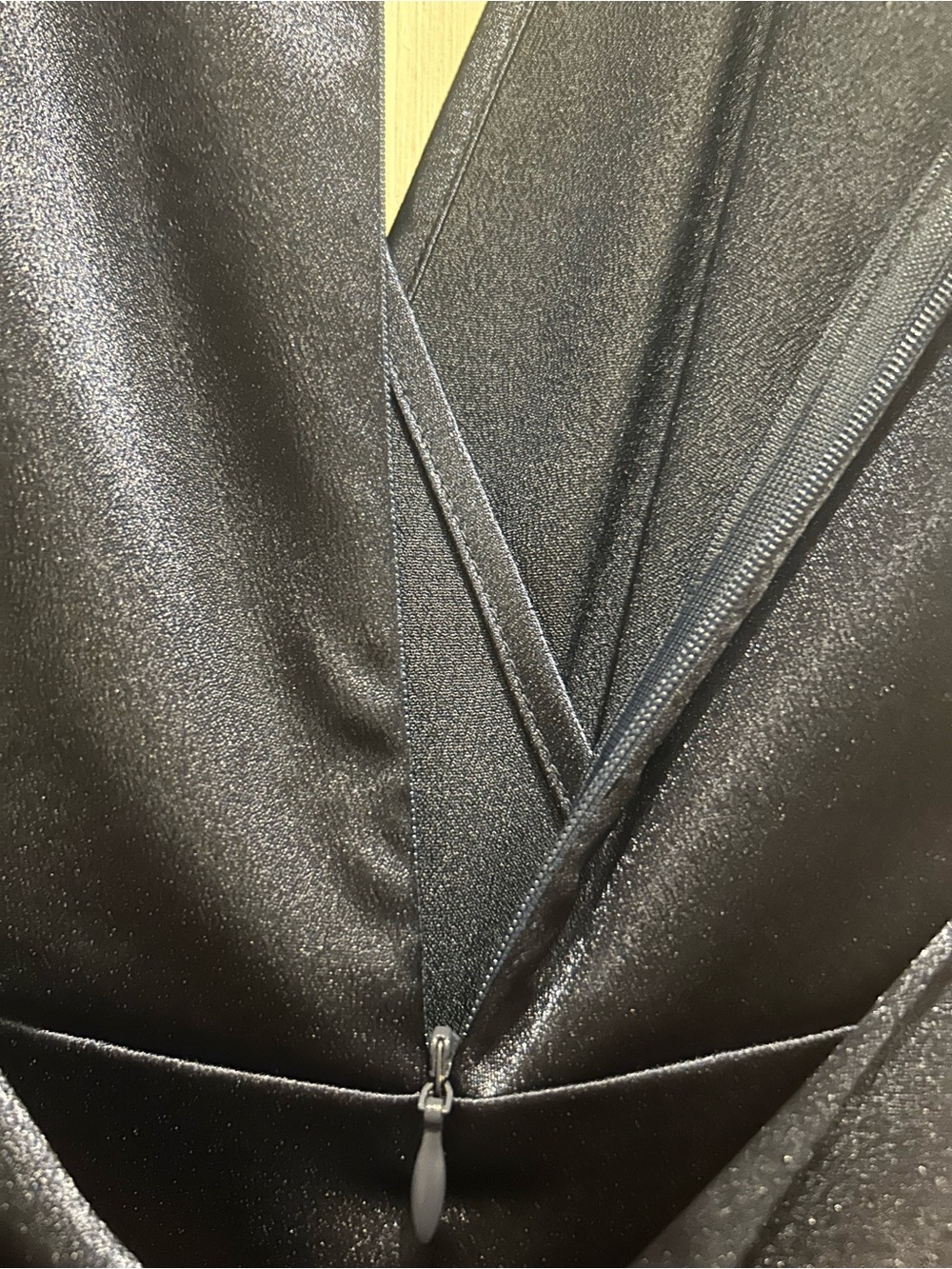 Navy Satin Wrap-Front Jumpsuit - Picture 4 of 15